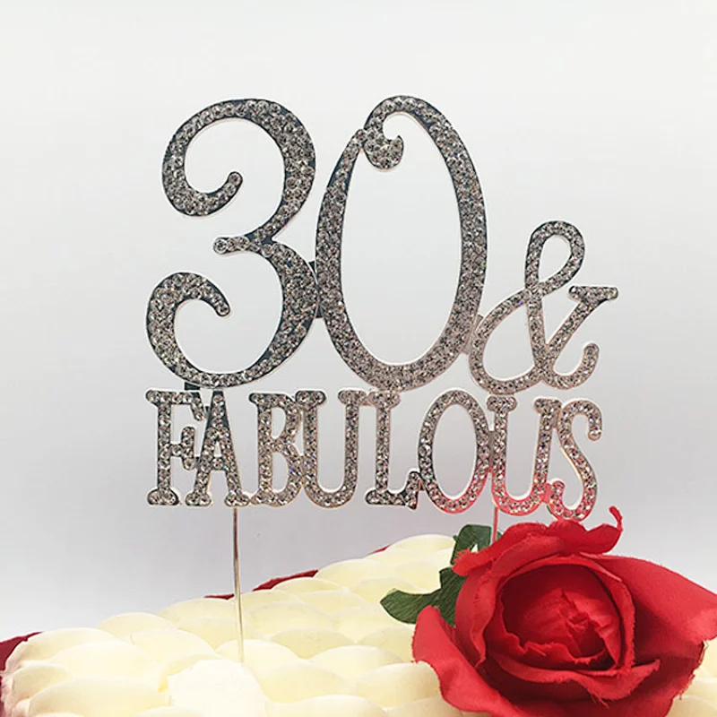 Wholesale Bling wedding decoration Diamante crystal 30 fabulous cake topper