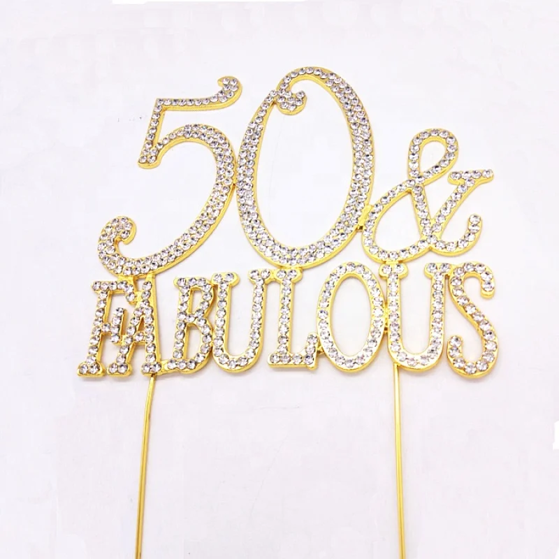 crystal rhinestone 50 & Fabulous Cake Topper for 50th Birthday