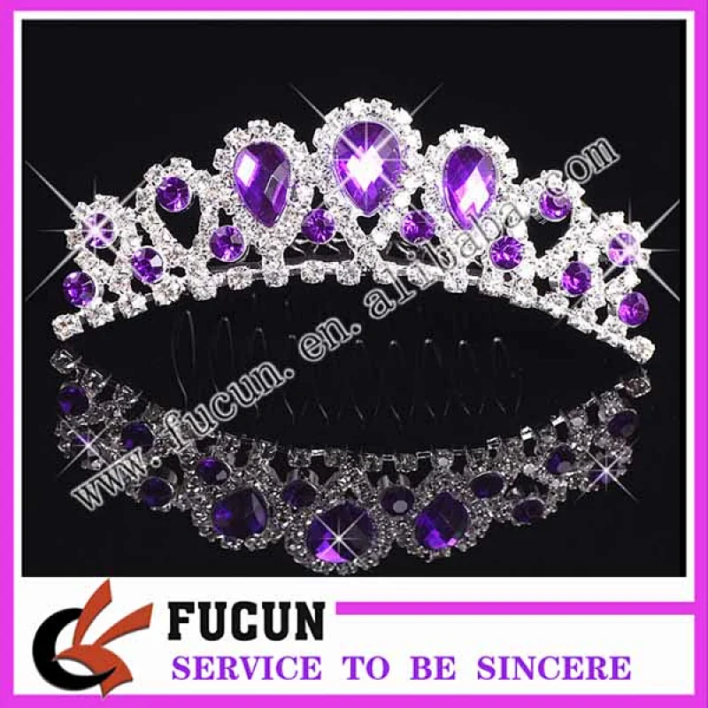 Gorgeous Shiny Violet Crystal Queen Pageant Comb Tiaras Wholesale Luxurious Frozen Elsa Crown Tiara