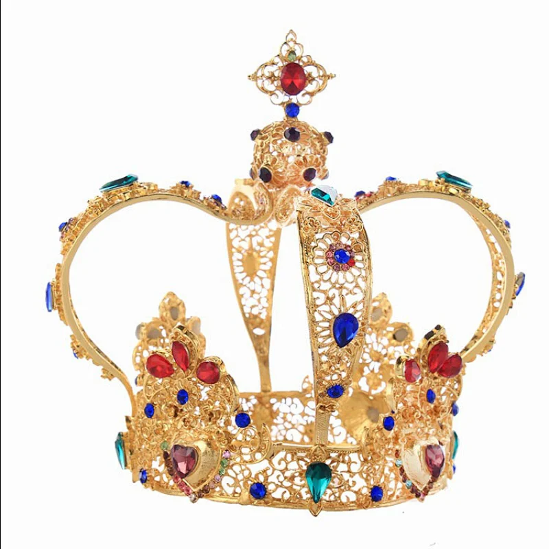 Baroque Rhinestone Royal Queen Crown High-end round Bridal Headband Christmas Pageant Crowns