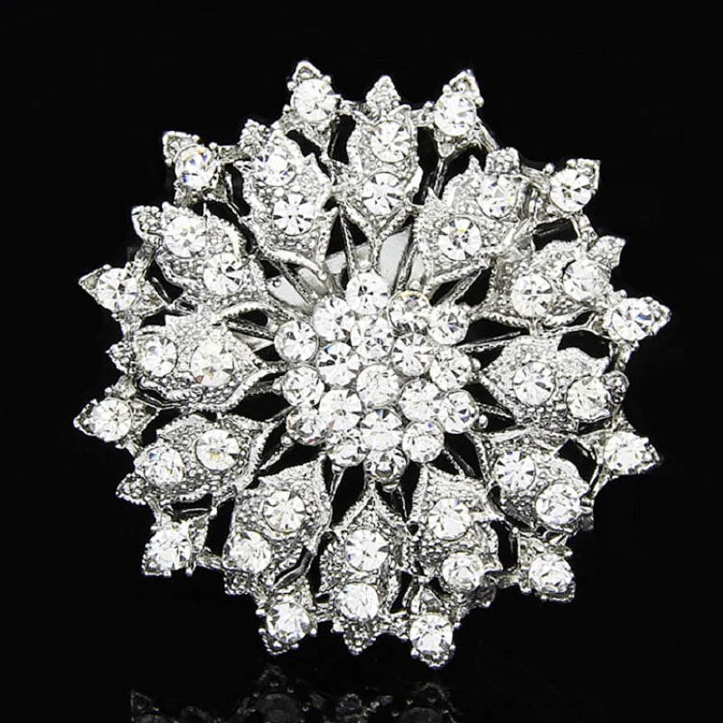 jewelry custom new design bridal rhinestone silver plated brooch