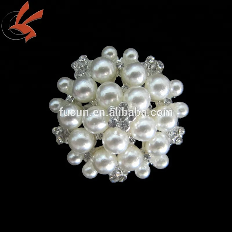 DIY Bridal Wedding Bouquet Wholesale Pearl Crystal Flower Brooch Button