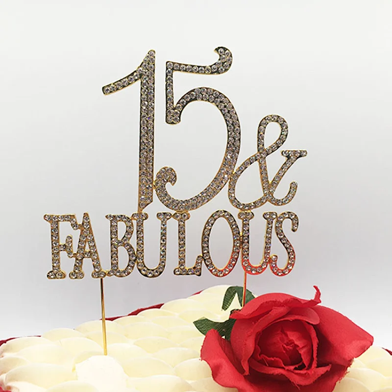 15th Birthday Party Decoration Ideas Quality Metal alloy 15 and Fabulous GOLD Cake Topper