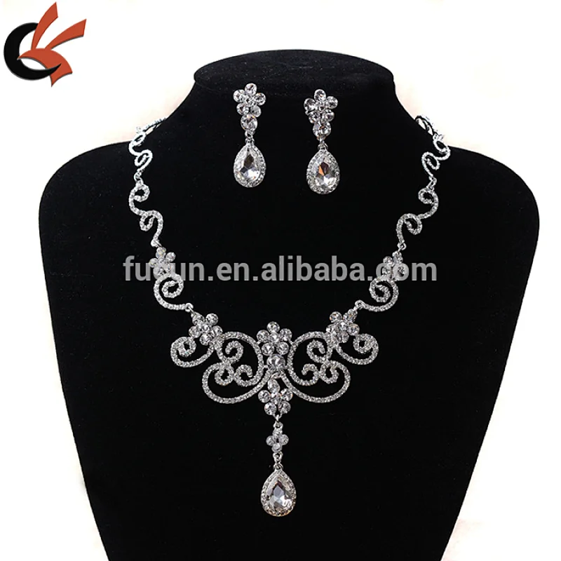 rhinestone drop earrings necklace party jewelry set