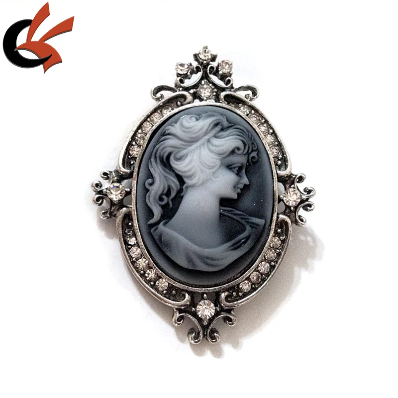 Vintage Art Nouveau Cameo Real Shell Hand Carved Portrait Brooch Pin Pendant