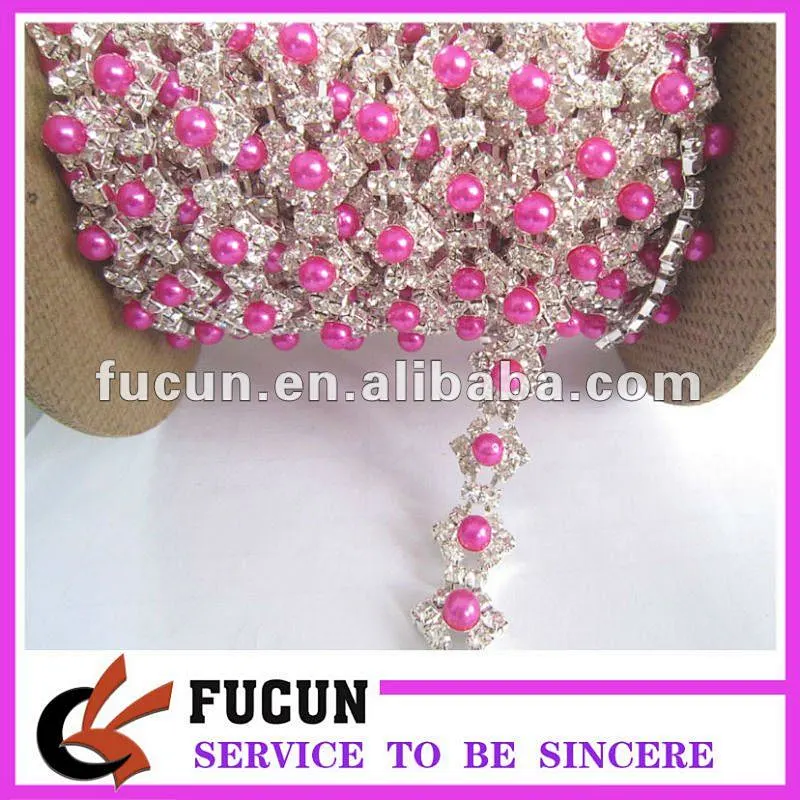Fashion design rhinestone pearl trimming chain for dresses