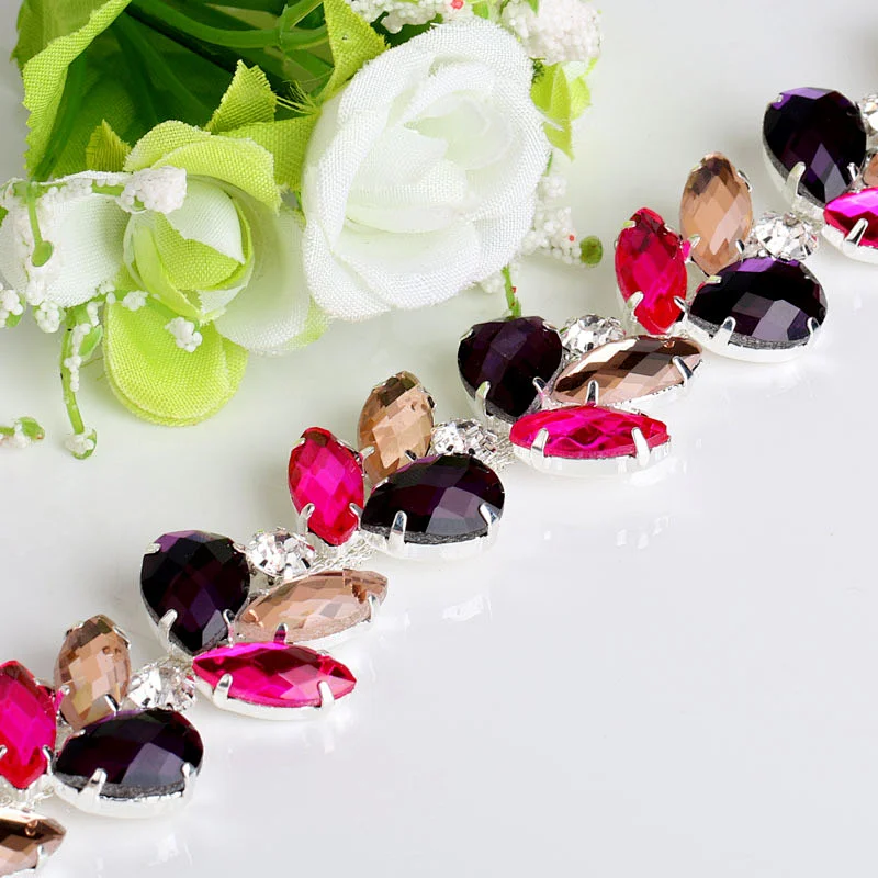 shining colorful acrylic rhinestone chain trimming for dancing dress