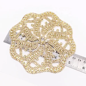 Guangzhou factory price sewing rhinestone fashion welding gold patch crystal applique