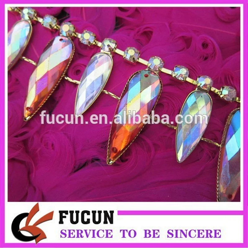 Sewing Craft Trim AB Colours Drop Rhinestone Chain