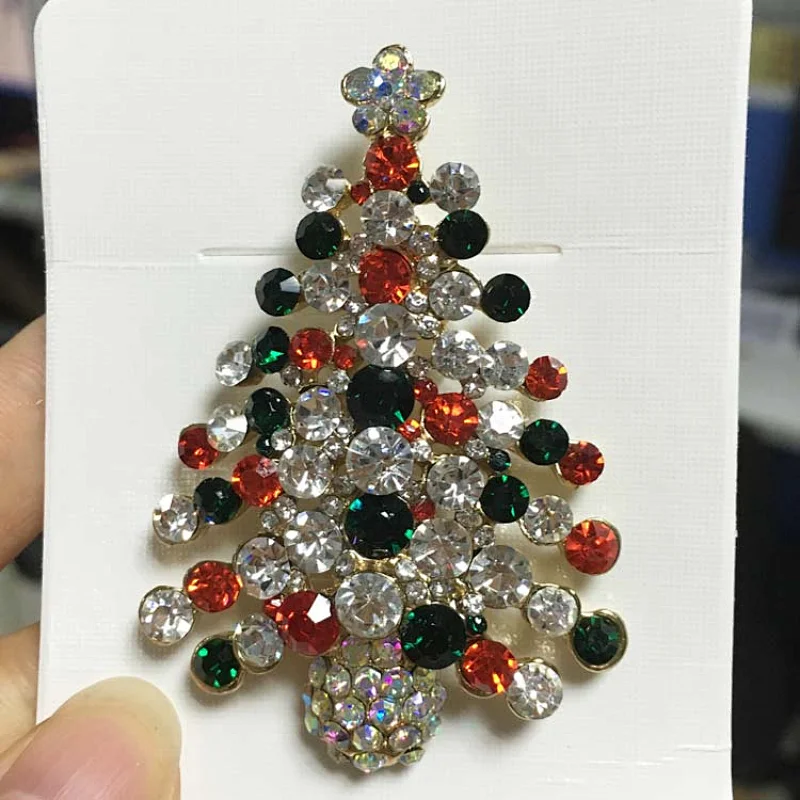 Lovely christmas sales Supplier colorful silver rhinestone Christmas trees brooch for Christmas decoration