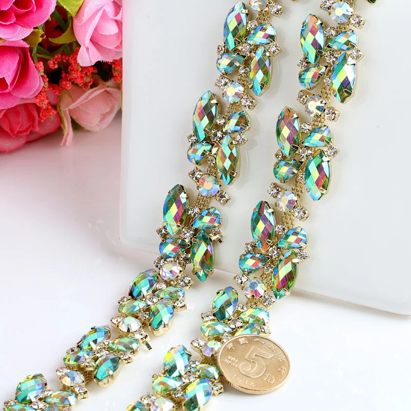 High Quality manufacturer decorative Rhinestone trimming Bridal Dress Applique Chain