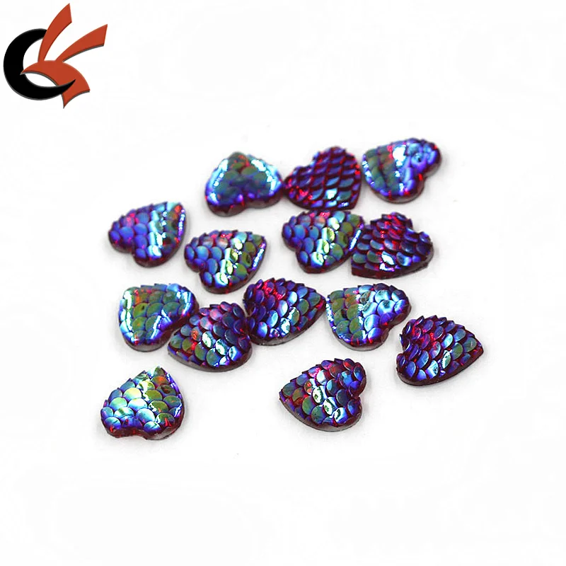 Sew on fish scales green AB heart shape resin beads resin rhinestones
