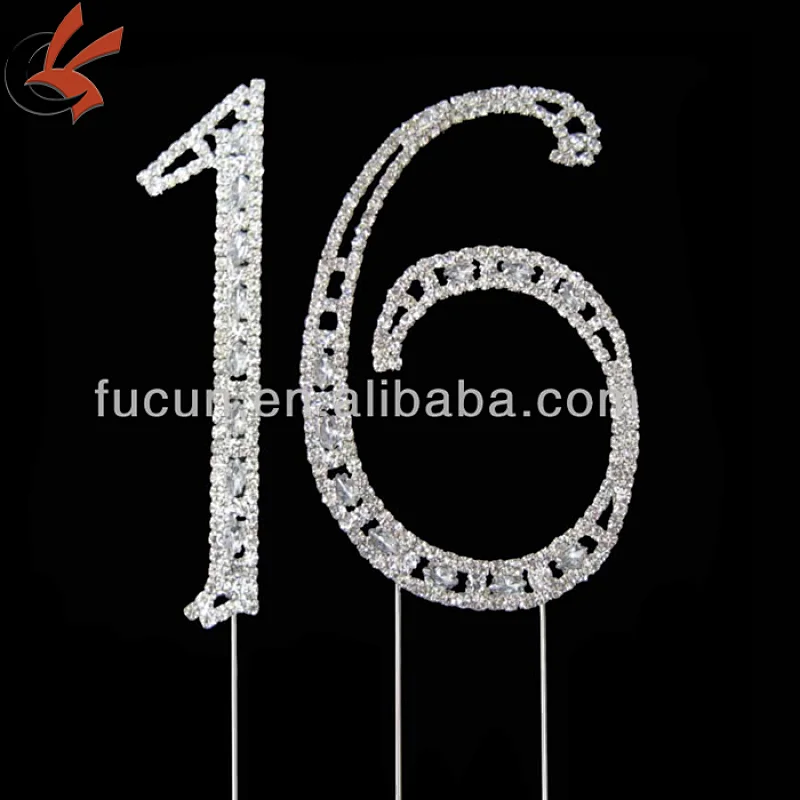 wholesale Large Rhinestone Silver Crystal Sweet Sixteen 16 Birthday Number Cake Topper