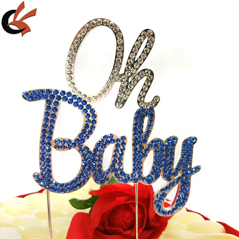 Baby shower Party Blue or Pink Rhinestone Oh Babygcake topper