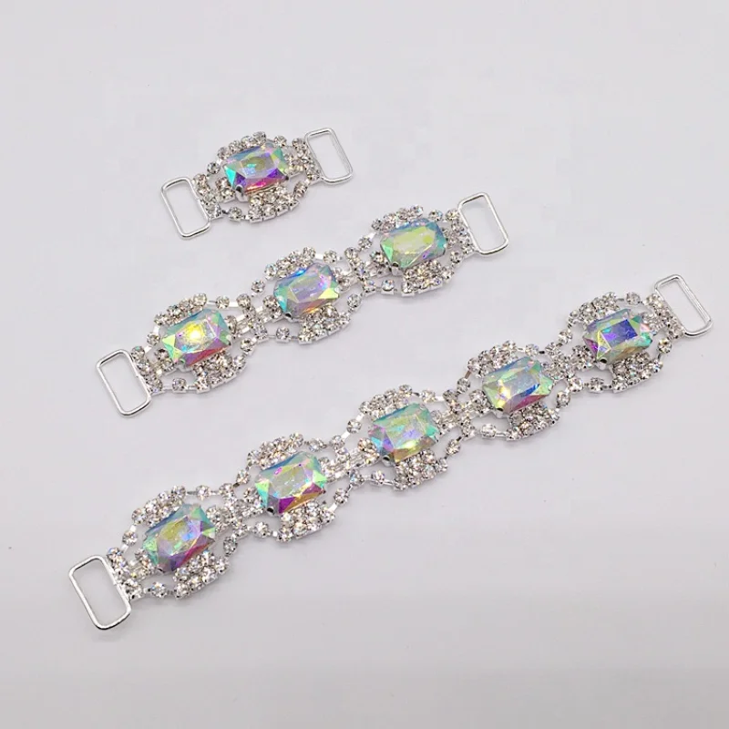 China supplier crystal AB bikini connectors swimsuit rhinestone chain for bra