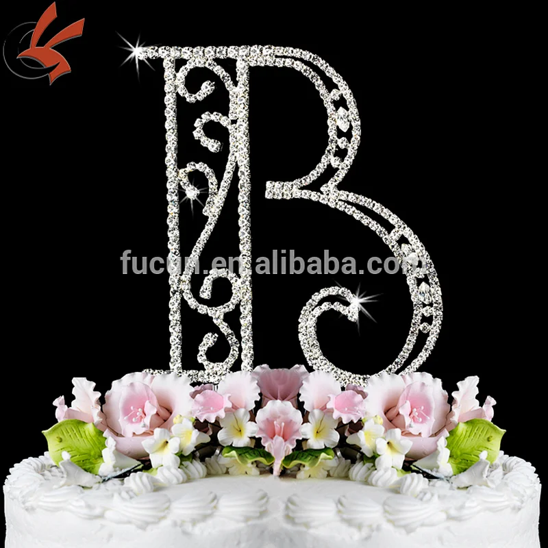 letter V rhinestone monogram wedding cake topper