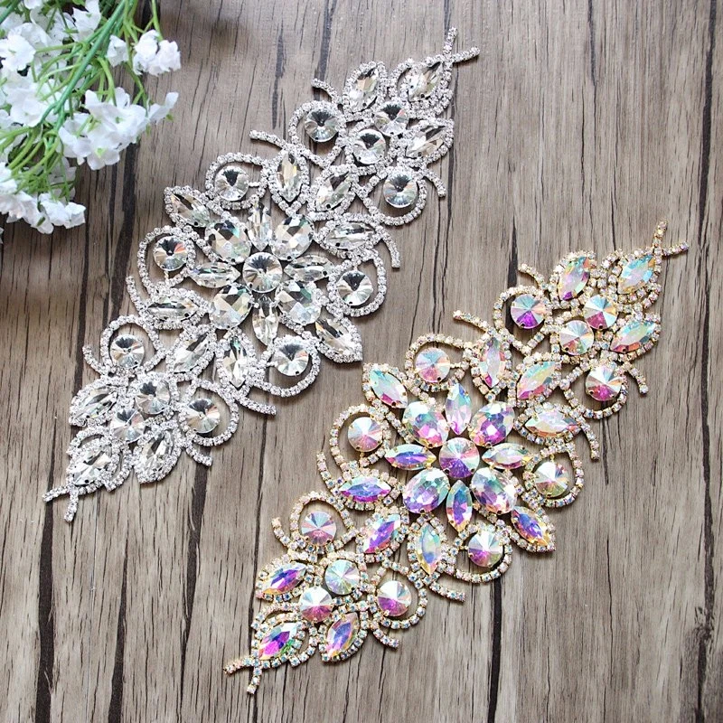 Hot Sale Favor AB Rhinestone Wedding Dress Crystal Belt Trim Appliques