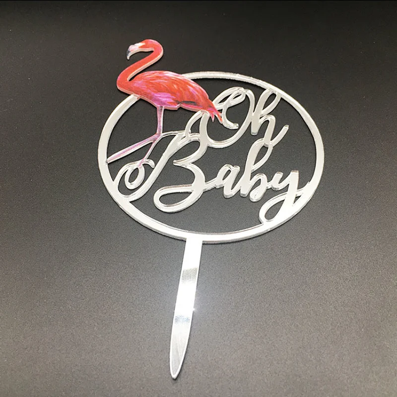 acrylic silver mirror Oh Baby cake topper happy birthday cake topper for Children's Birthday Party