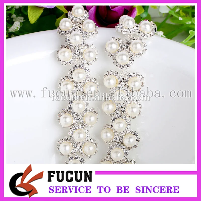 Rhinestones Pearls Trimming Banding Crystal Chain Sewing on Trim