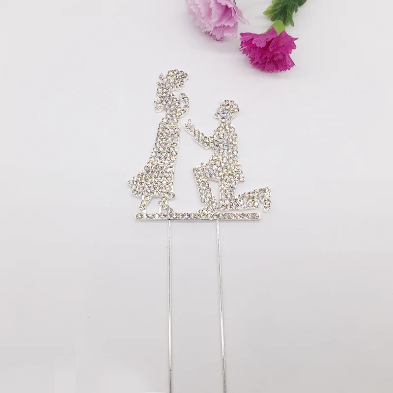 custom decorative crystal rhinestone Mr & Mrs proposal wedding cake toppers