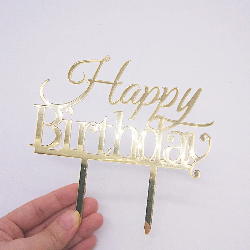Mirror Gold Happy birthday Acrylic Cake Topper for Birthday Cake Decoration