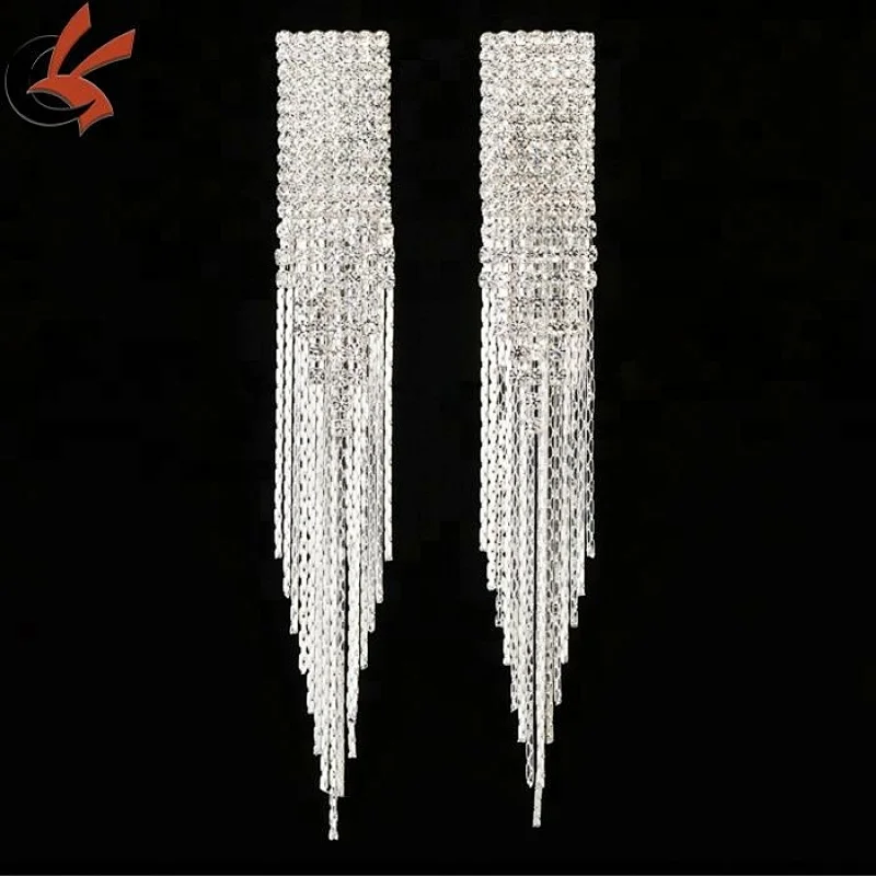Sparkly Long Dangling Crystal Rhinestone Earrings