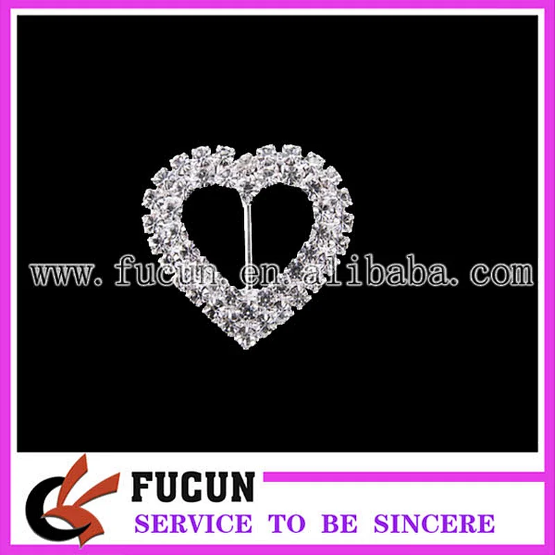 wholesale sparkly heart rhinestone ribbon buckles sliders for party decoration