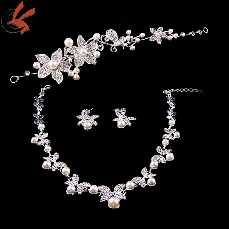 Bridesmaid Necklace Earrings pearl rhinestone Wedding Jewelry
