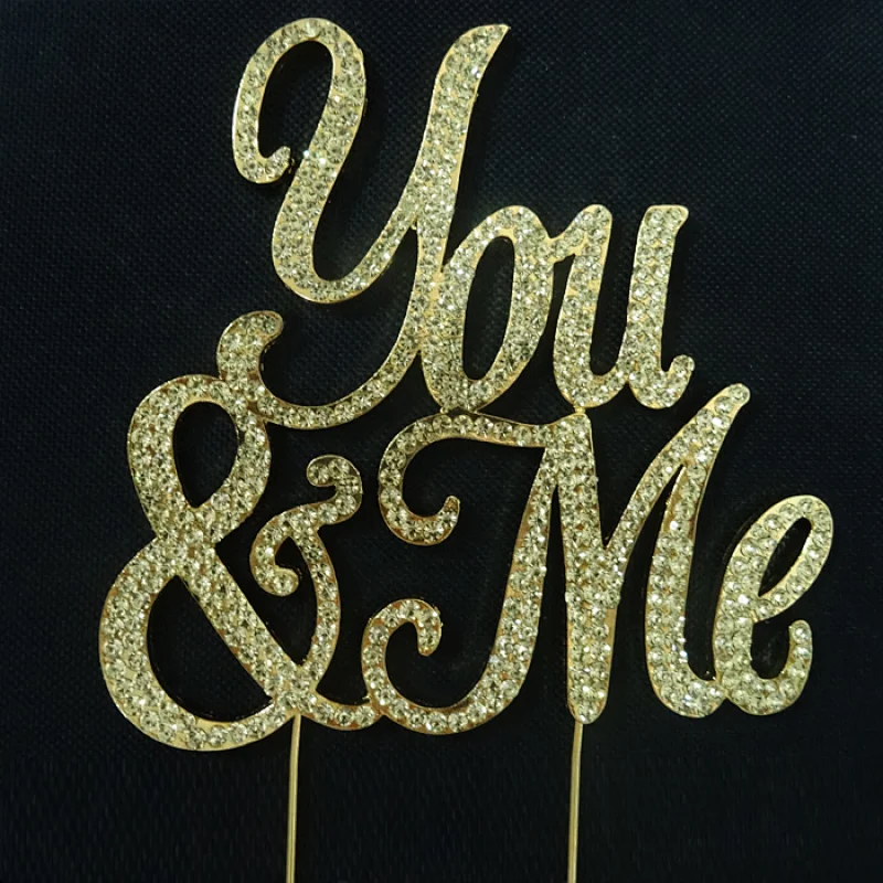 sparkle YOU & ME gold rhinestone wedding cake topper