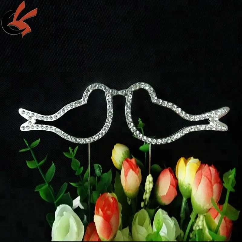 Kissing Birds Crystal Diamante Rhinestone Bling Wedding Cake Topper Decoration