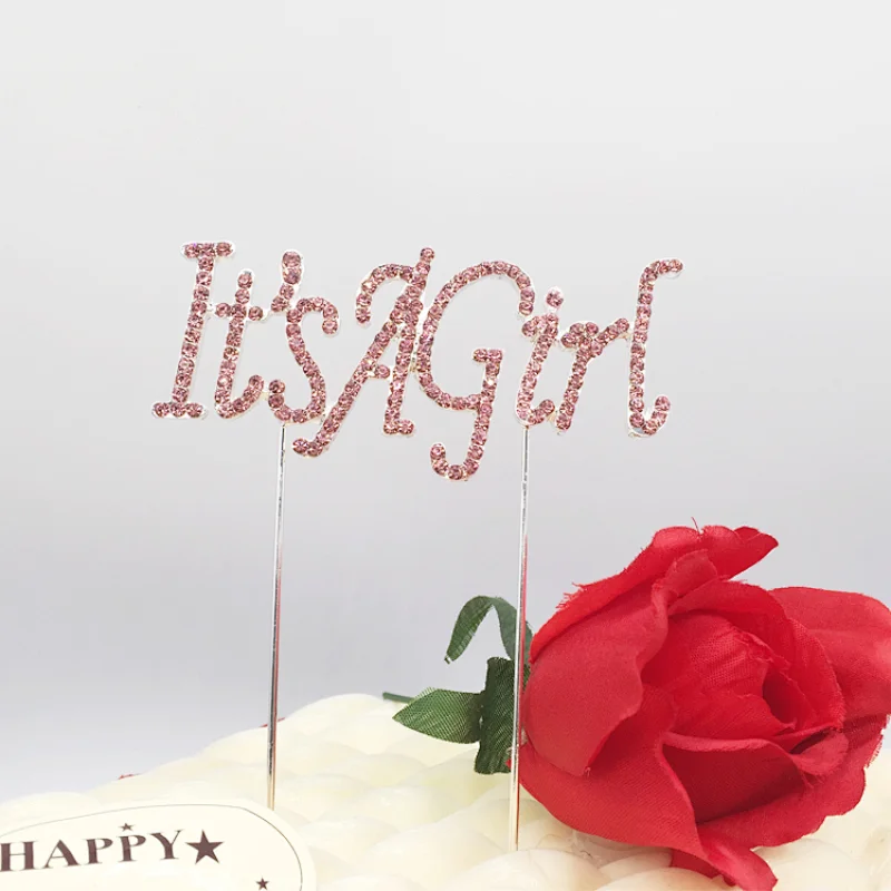 Party favor birthday it's a girl pink monogram cake topper