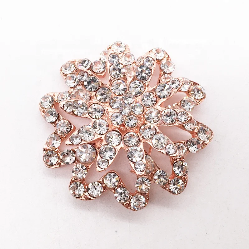 Vintage Rhinestone Rose Gold Glass Stones Crystal Brooch With Pin
