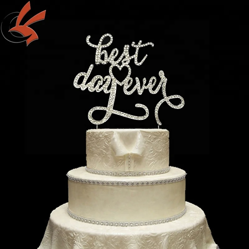 Best Day Ever Wedding Cake Topper Crystal Rhinestone cake topper