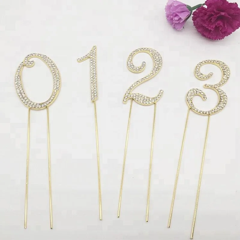 Clear 7cm Wedding Table Numbers Rhinestone Crystal Cake Pick Topper Wholesale
