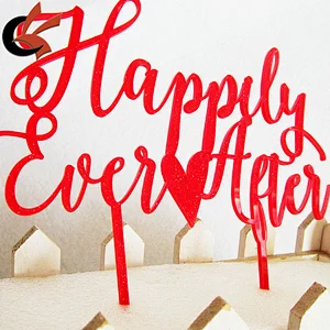 Happy Ever After Glitter Red Acrylic Wedding Cake Topper