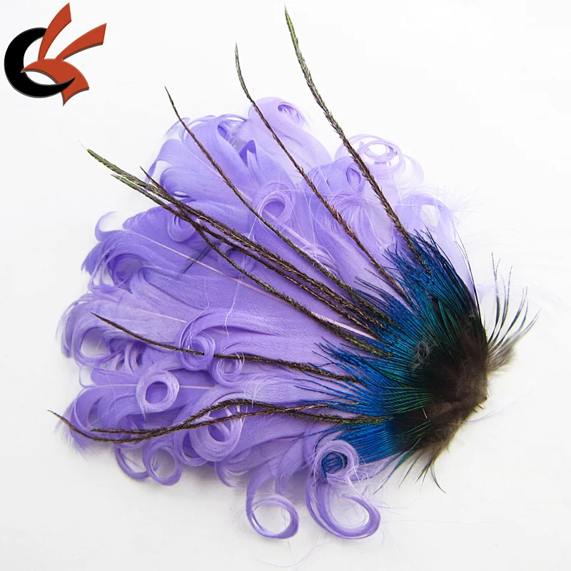 Lavenda curly goose feathers with peacock decoration Pads for headband