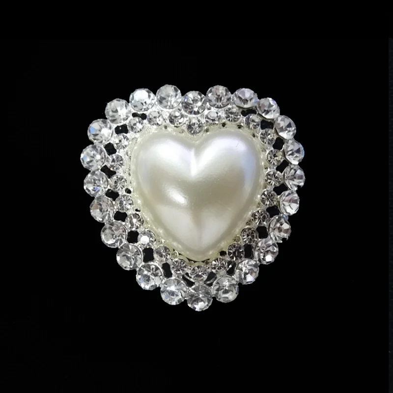 High quality silver plating heart shape rhinestone pearl brooch scarf buckle