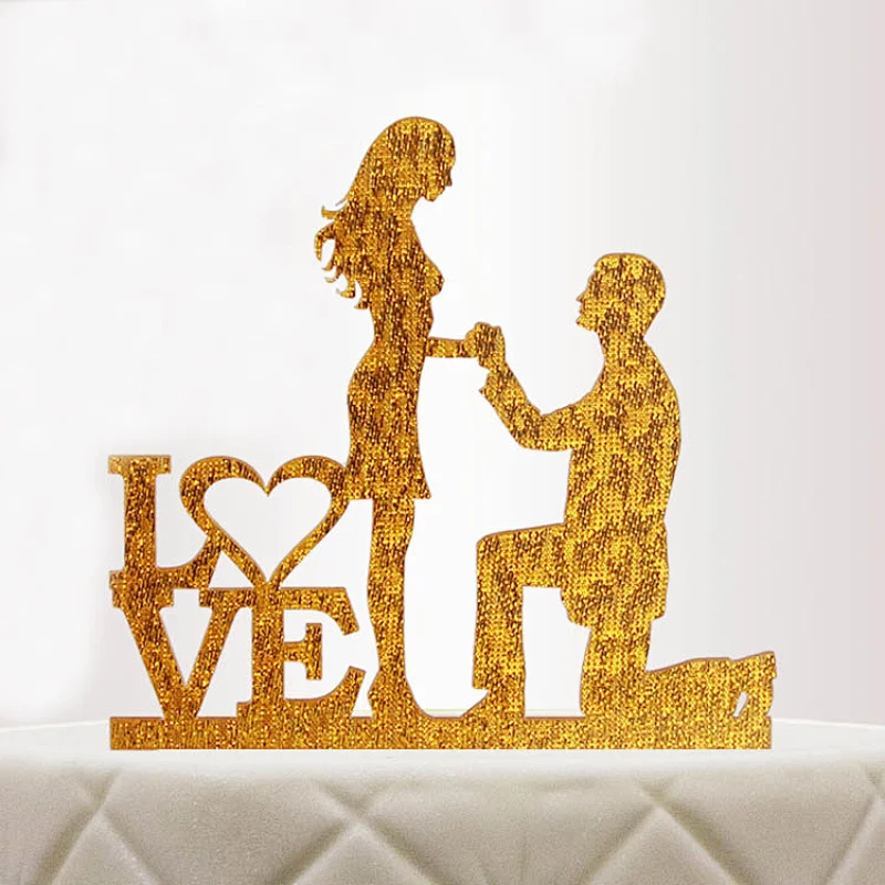 Hot Selling Customized couple style acrylic glitter Cake Topper For Wedding
