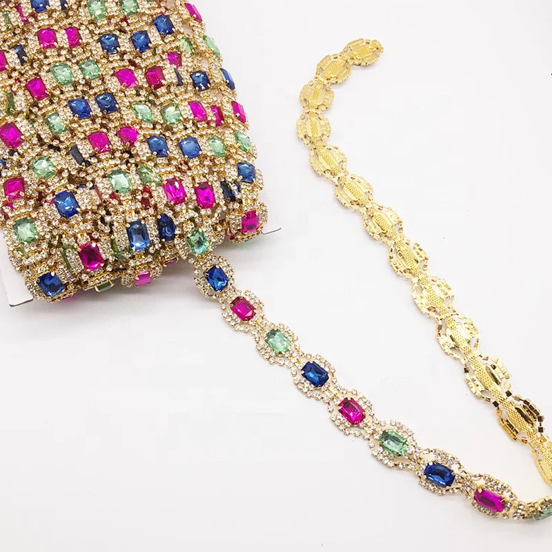 mix colors rhinestone trimmings crystal type rhinestone chain lace trim factory price wholesale