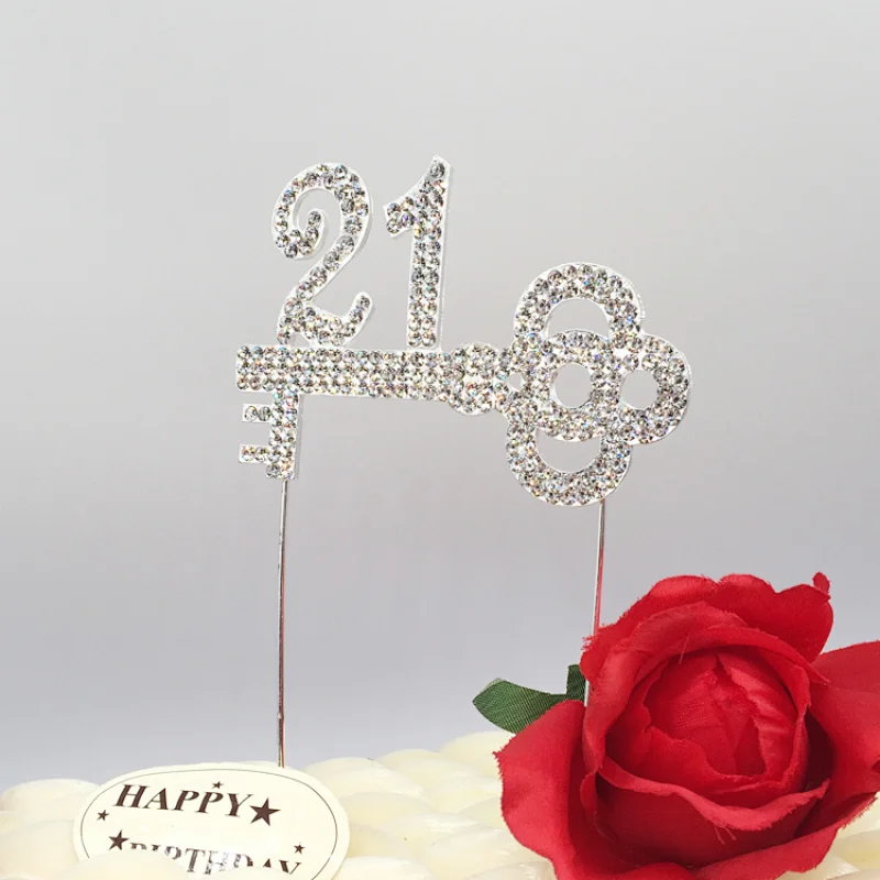 Unicorn Party Supplier Rhinestone 21th Birthday Key Design Shaped Cake Topper