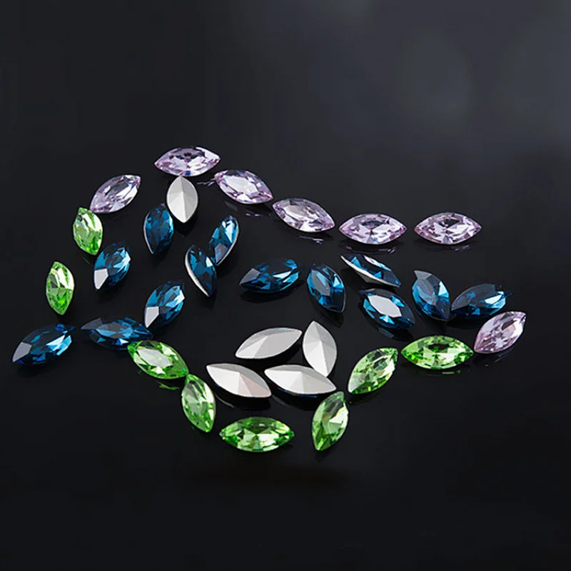 wholesale eye shaped colored loose crystal silver foil point back glass jewelry gemstone