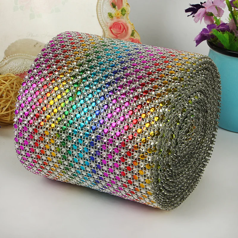 sew on decorative accessories rainbow gems 24 rows plastic rhinestone mesh trimming