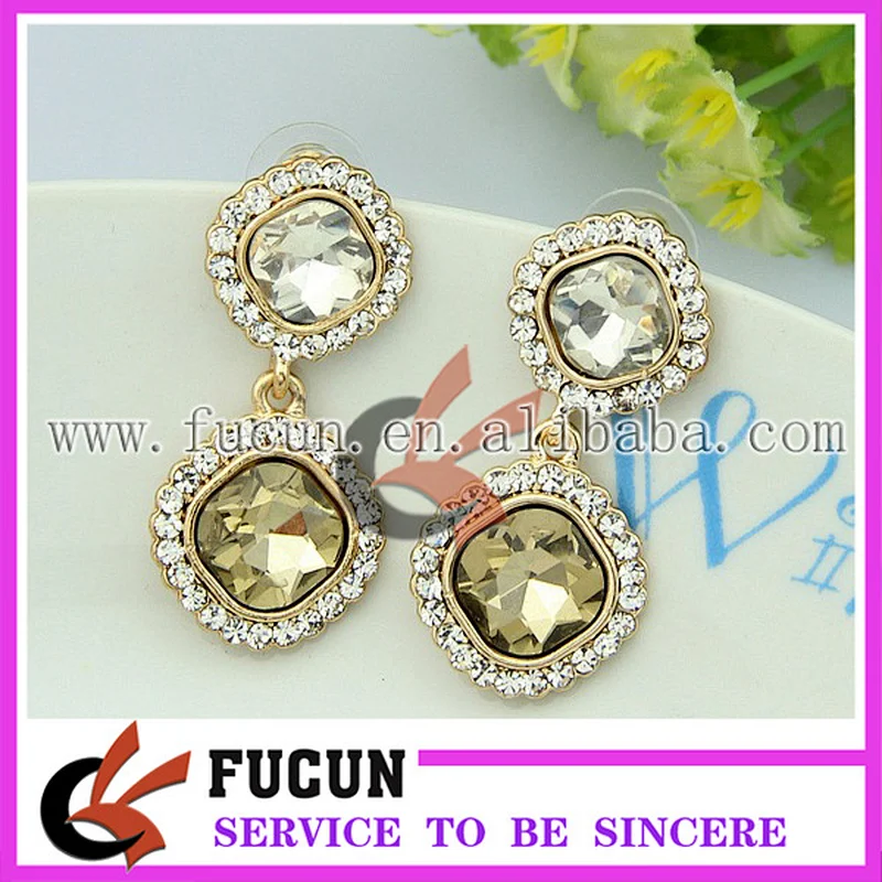 latest fashion design dubai gold plated rhinestone earrings jewelry China wholesale