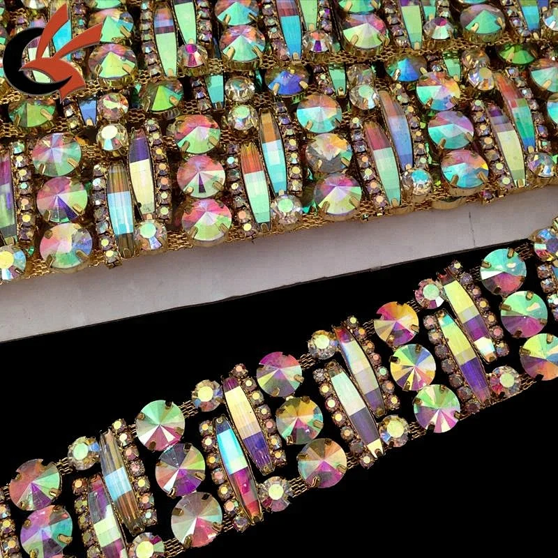 shining AB crystal rhinestone trimming diamante chain trims rhinestone applique trim