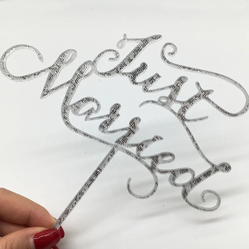 Popular Series just married wedding acrylic cake topper in silver glitter color