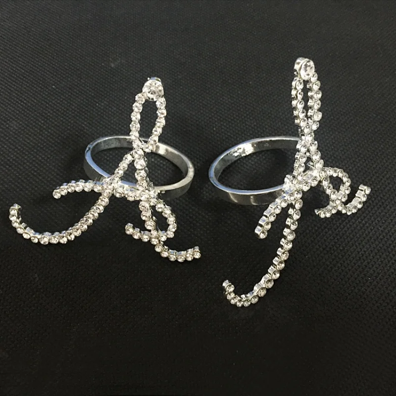bulk cheap wholesale crystal diamond initial name alphabet English letter napkin ring