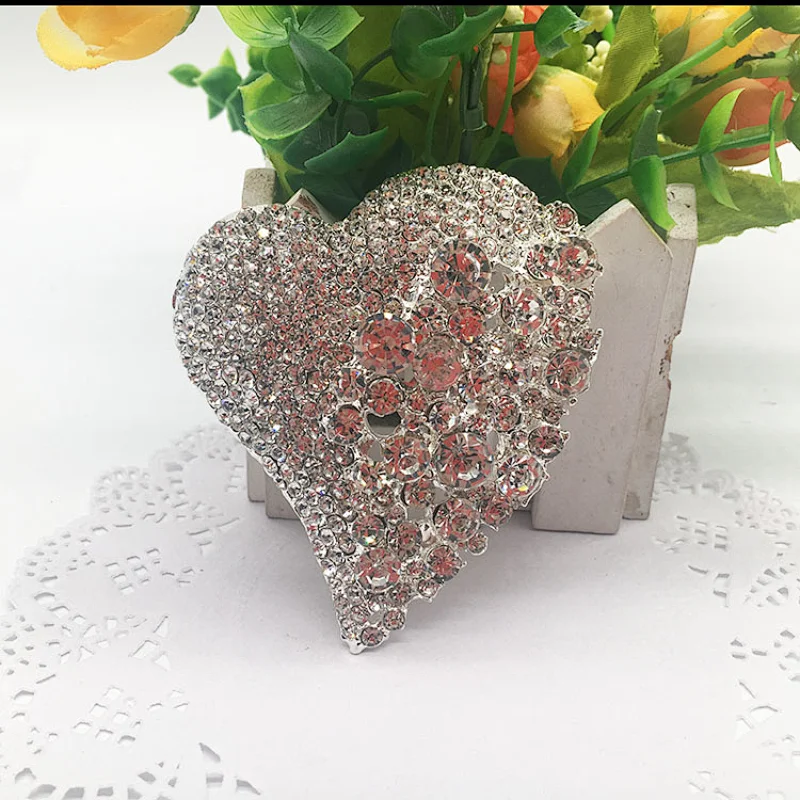 sparkly heart design silver bridal wedding rhinestone brooch women in bulk