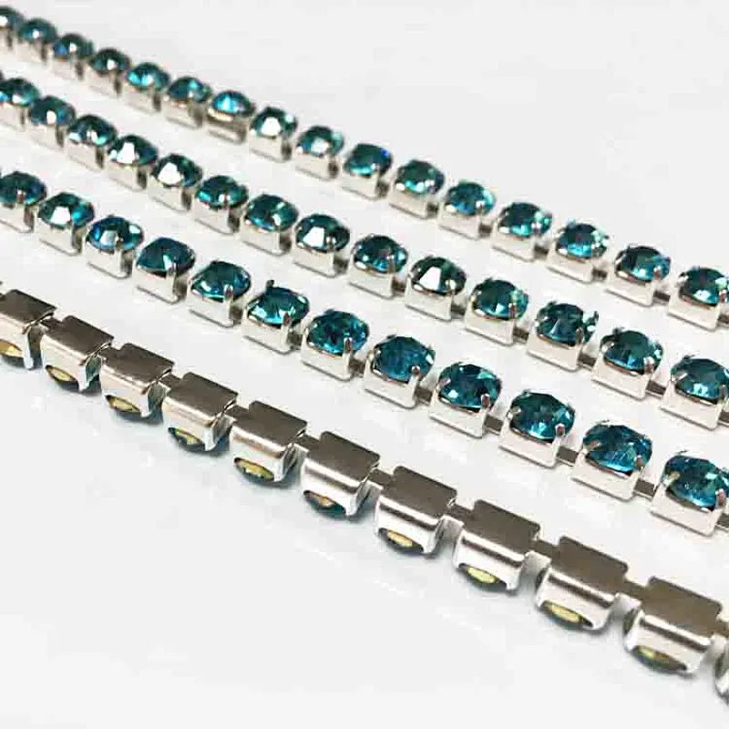 ss8,ss12,ss16,ss18 Sparly sew on silver crystal rhinestone cup chain strass trimming for dress decoration