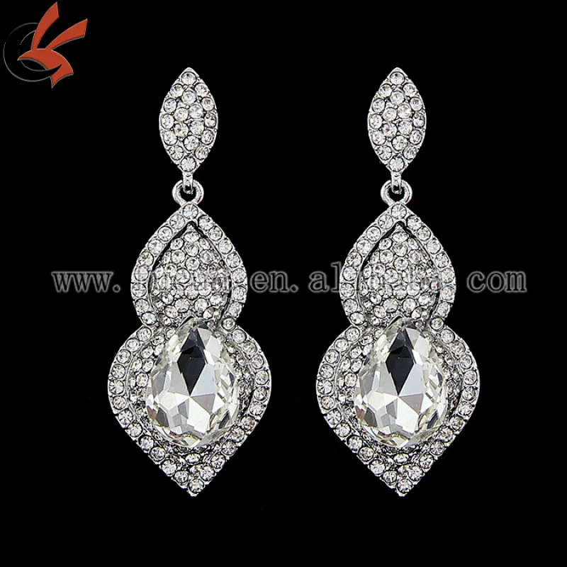 Stunning Silver Crysta Drop Bridal Earrings