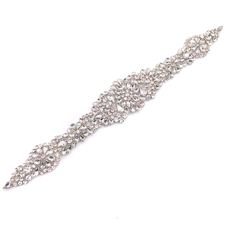 Wholesale Crystal Sash Belt For Wedding Dress-Large Rhinestone Applique Sash